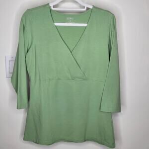 L.L. Bean Womens Grannysmith Apple Green Surplice (Faux Wrap) Top Size M